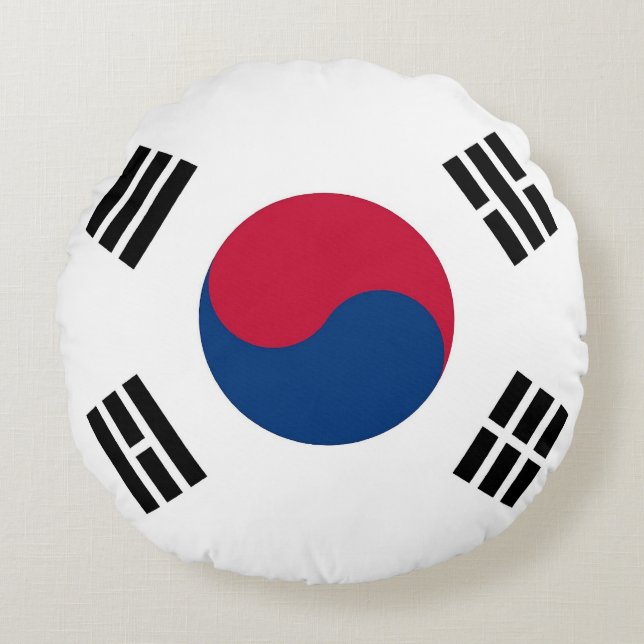 Runt Dekorativ kudde med Sydkoreas flagga (Framsidan)