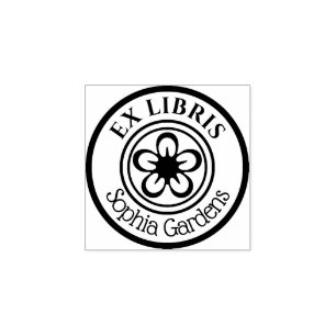 Runt Ex Libris Blommotiv Stämpel