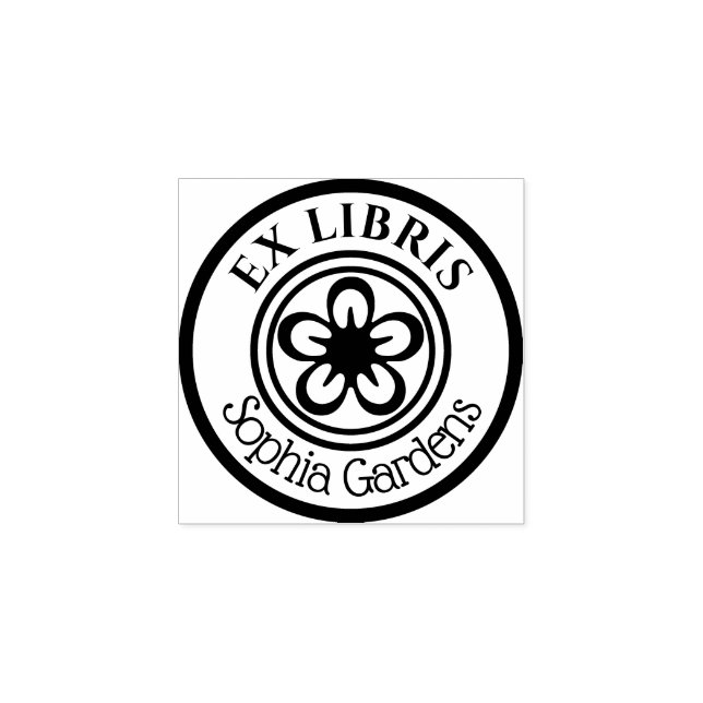 Runt Ex Libris Blommotiv Stämpel (Tryck)