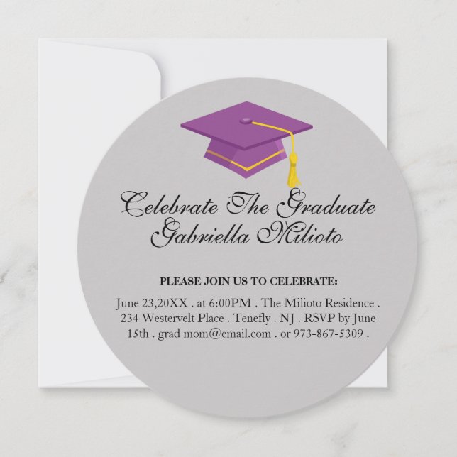 Runt fira Student Lila Cap Inbjudan (Framsida)