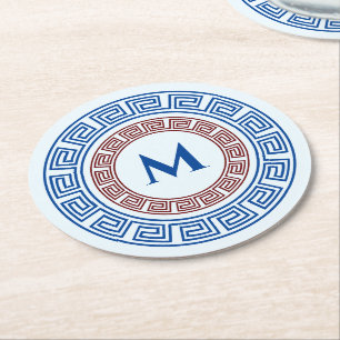 Runt grekiskt monogram Mobilt Ring-stativ i Anpass Underlägg Papper Rund