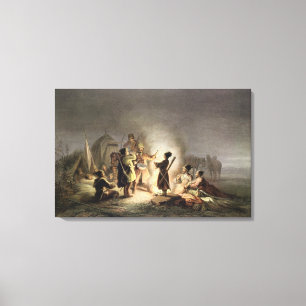 Runt lägerelden (färg litho) canvastryck