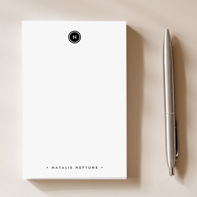 Runt Monogram, svart och vitt, modernt Post-it Block (Skapare uppladdad)