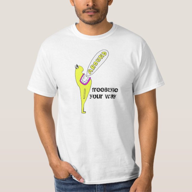 Runt om den Monsteround T-tröja (vit/Svart-Gult) Tee Shirt (Framsida)