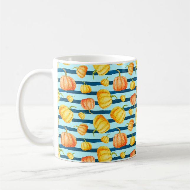 Runt Orange Pumpkin. Sömlös vattenfärgspets Kaffemugg (Vänster)