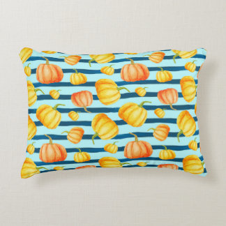 Runt Orange Pumpkin. Sömlös vattenfärgspets Prydnadskudde