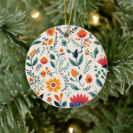 Runt ornament med livfullt blommönster
