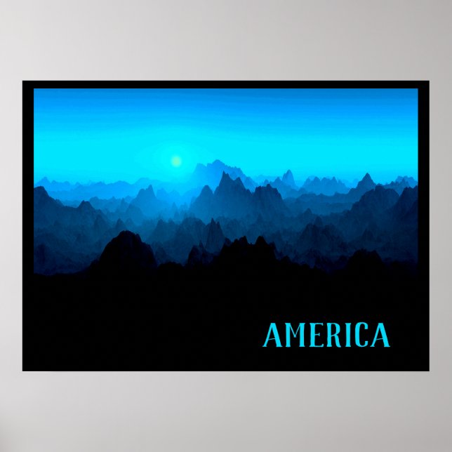 Runt Smokey Blue Jagged Mountains America Travel Poster (Framsidan)