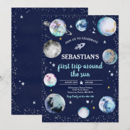 Runt Sol vid rymdens Födelsedagsfest i första Resa Inbjudningar