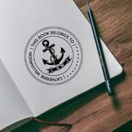 Runt vintage-nautiskt ankare Denna bok tillhör Stämpel