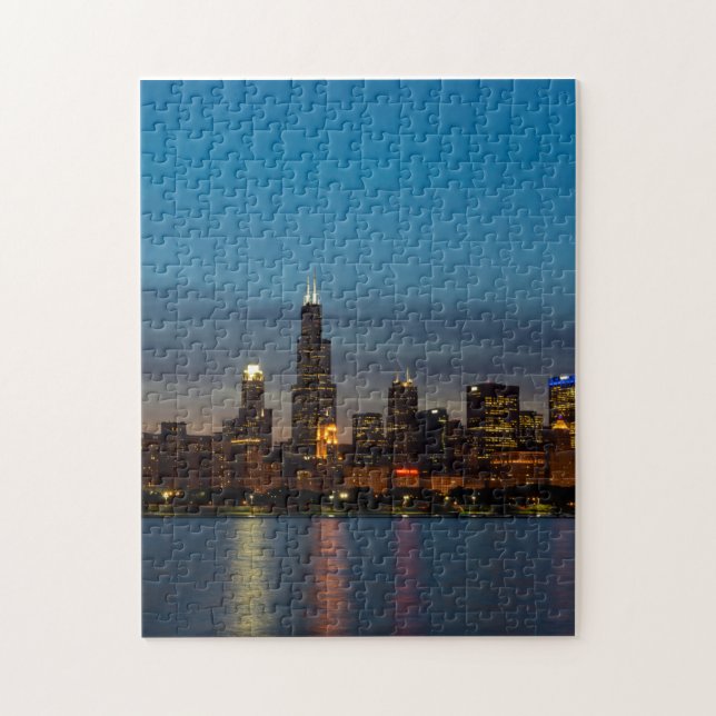 Runt Willis Tower på natten Pussel (Vertikal)