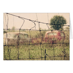 Rural Junkyard, Vechicles Rusting Away i Fält Hälsningskort