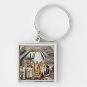 Rus baptism, 1885-96 fyrkantig silverfärgad nyckelring