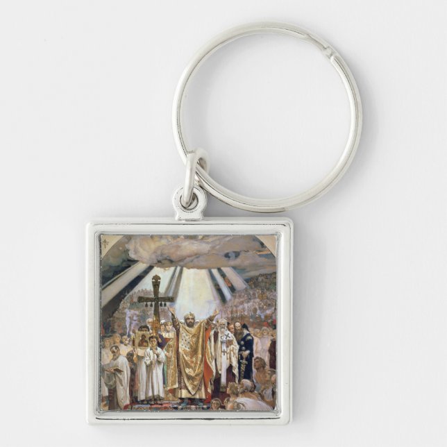 Rus baptism, 1885-96 fyrkantig silverfärgad nyckelring (Framsidan)