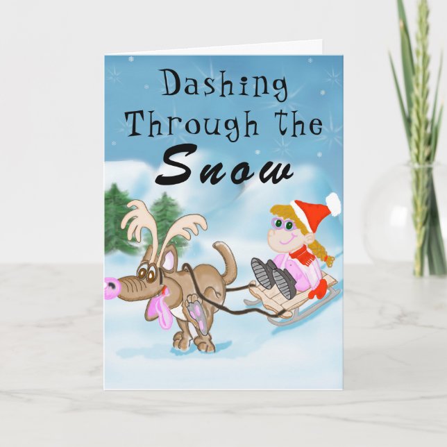 Rusa till och med snöjulkortet helgkort (Framsida)