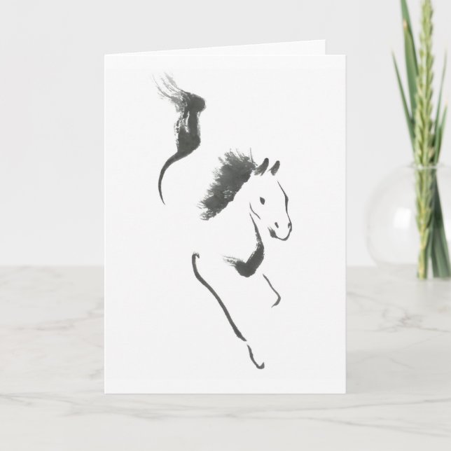 Rusa till säkerhet, det Sumi-e året av hästen Helgkort (Framsida)