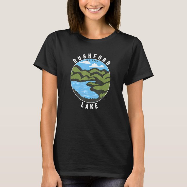 Rushford Sjö New York NY Badge Souvenir Vacation T Shirt (Framsida)