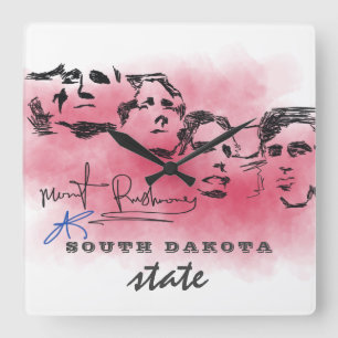 Rushmore National Memorial Teckning SOUTH DAKOTA Fyrkantig Klocka