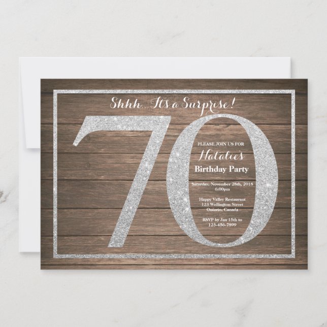 Rusic Surprise 70:e födelsedagsinbjudan Silver Inbjudningar (Framsida)