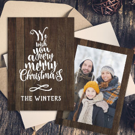 Rusitc Wood Julgran Bokstavs Foto Julkort