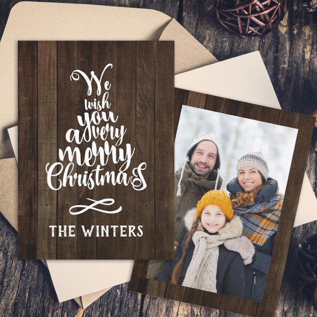 Rusitc Wood Julgran Bokstavs Foto  Julkort (Skapare uppladdad)