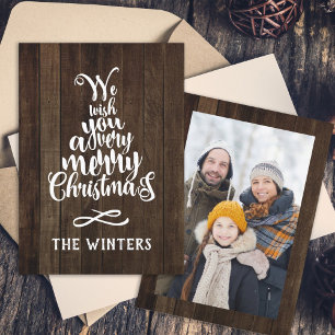 Rusitc Wood Julgran Lettering Photo Julkort