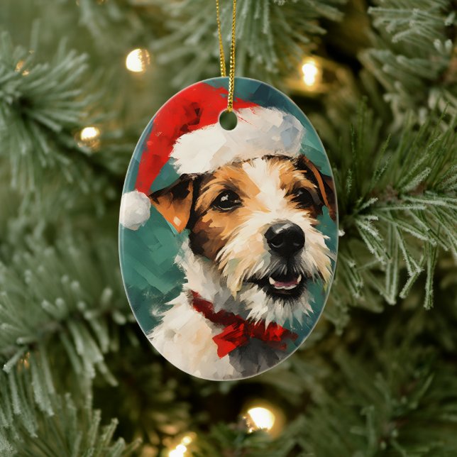 Russel Terrier-julpenselmålning Julgransprydnad Keramik (Träd)