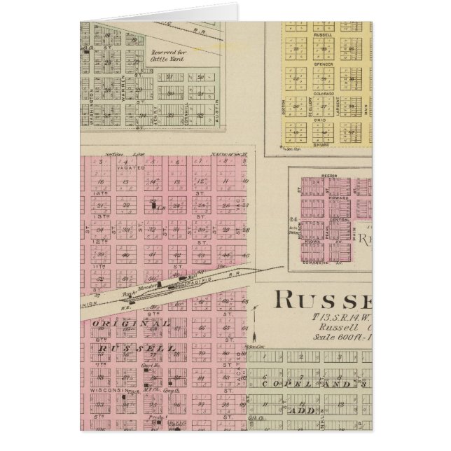 Russell, Bunker Backe, Leeson, Reeder, Kansas Hälsningskort (Framsidan)
