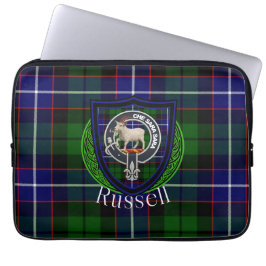 Russell Scottish Clan Tartan and Crest Laptop Fodral
