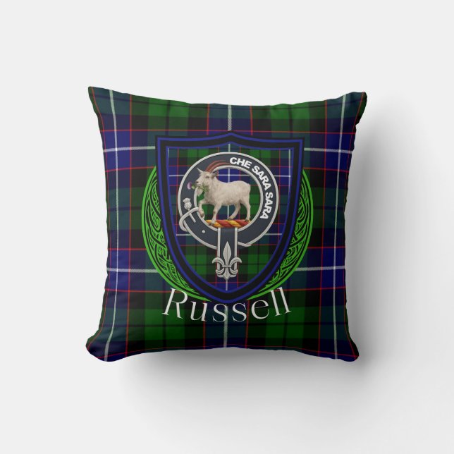 Russell Scottish Klan Tartan & Vapensköld Kudde (Framsida)