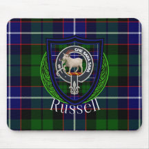 Russell skotska klan tartan och vapensköld