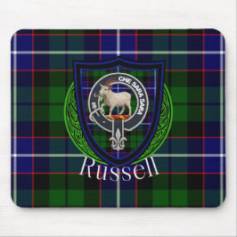 Russell skotska klan tartan och vapensköld  musmatta