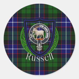 Russell skotska klanens tartan och vapen runt klistermärke