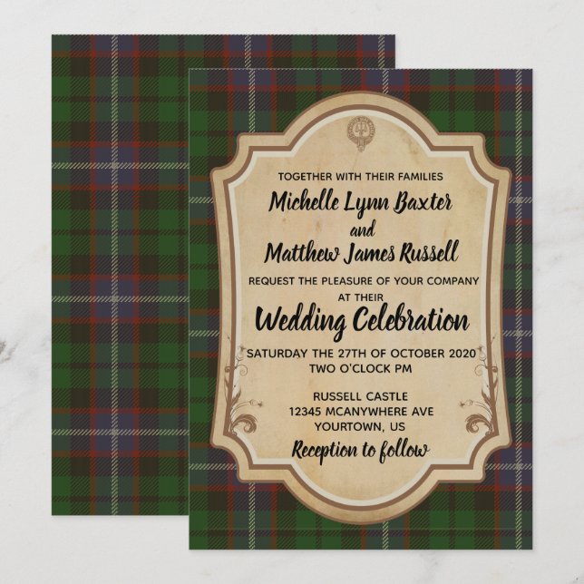 Russell Tartan Wedbjudande Inbjudningar (Fram/baksida)