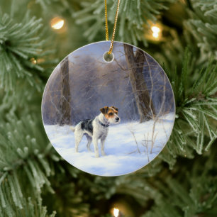 Russell Terrier Låt det snöa jul Julgransprydnad Keramik
