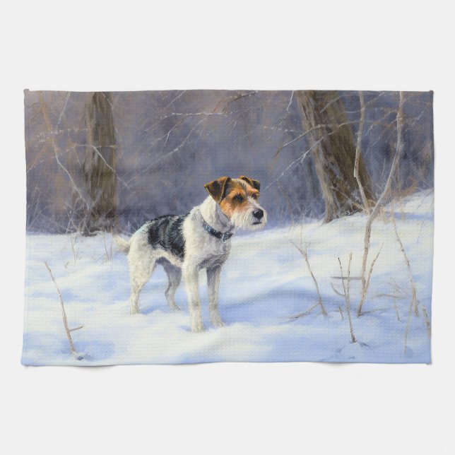 Russell Terrier Låt det snöa jul Kökshandduk (Horisontell)
