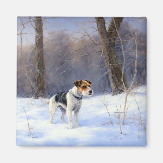 Russell Terrier Låt det snöa jul Magnet (Framsidan)
