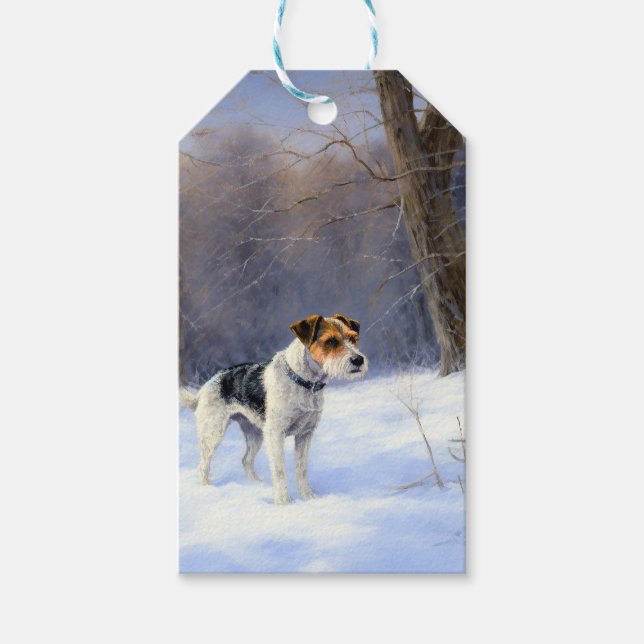 Russell Terrier Låt det snöa jul Presentetikett (Framsidan)