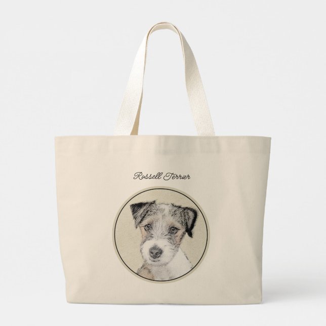 Russell Terrier Painting Rough Original Hund Art Jumbo Tygkasse (Baksida)