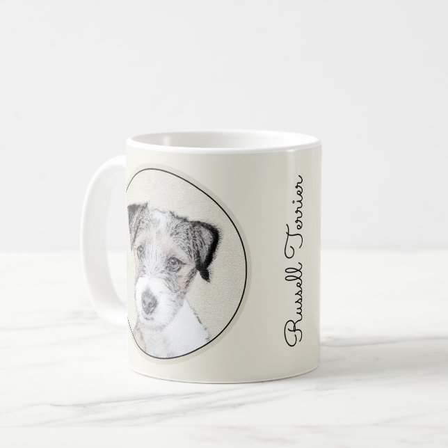 Russell Terrier Rough Painting - Original Hund Art Kaffemugg (Framsida vänster)