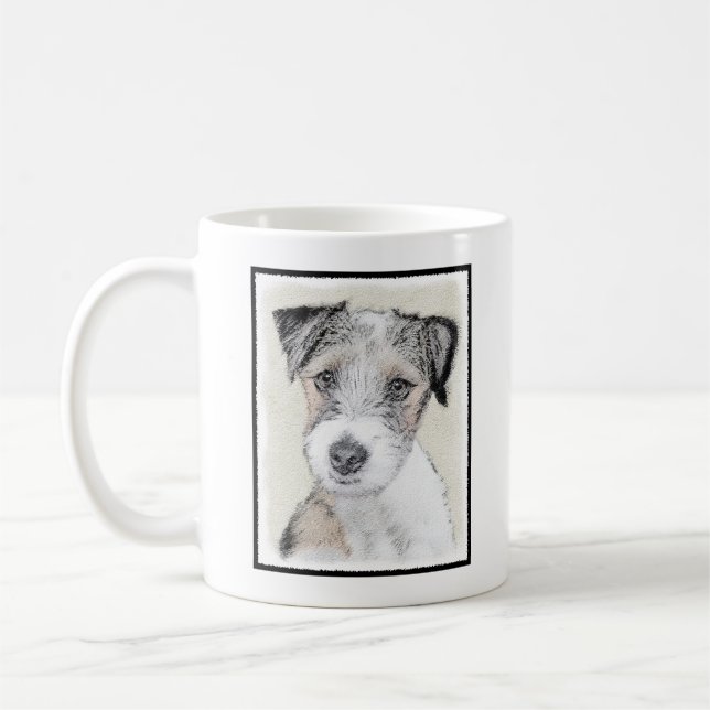 Russell Terrier Rough Painting - Original Hund Art Kaffemugg (Vänster)