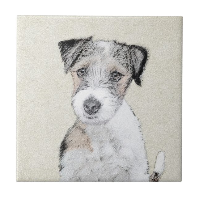 Russell Terrier Rough Painting - Original Hund Art Kakelplatta (Framsidan)