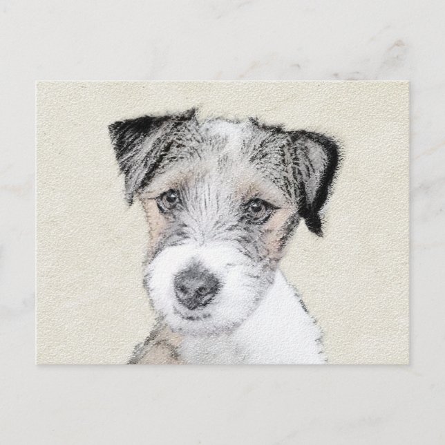 Russell Terrier Rough Painting - Original Hund Art Vykort (Framsida)