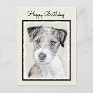 Russell Terrier Rough Painting - Original Hund Art Vykort
