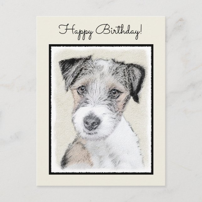 Russell Terrier Rough Painting - Original Hund Art Vykort (Framsida)