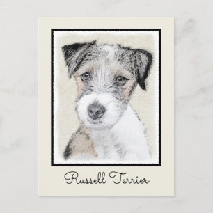 Russell Terrier Rough Painting - Original Hund Art Vykort
