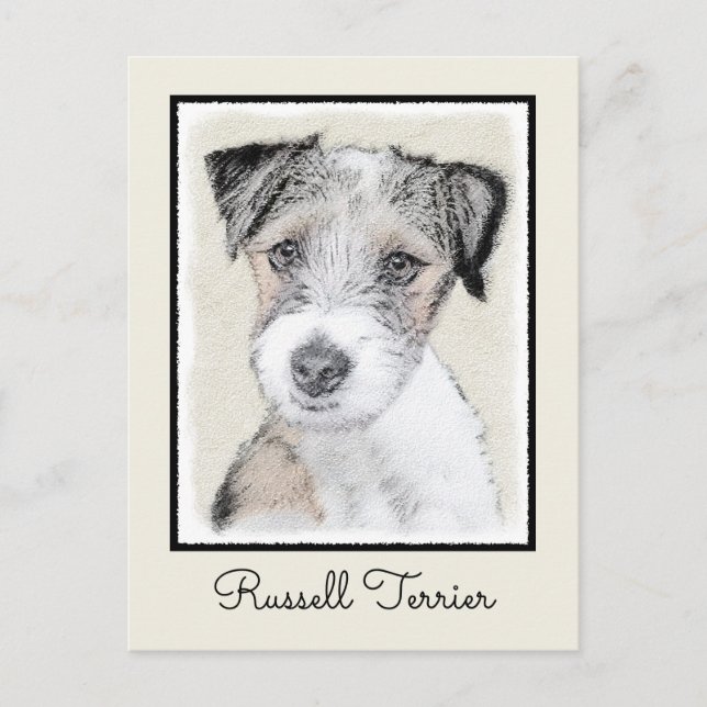 Russell Terrier Rough Painting - Original Hund Art Vykort (Framsida)