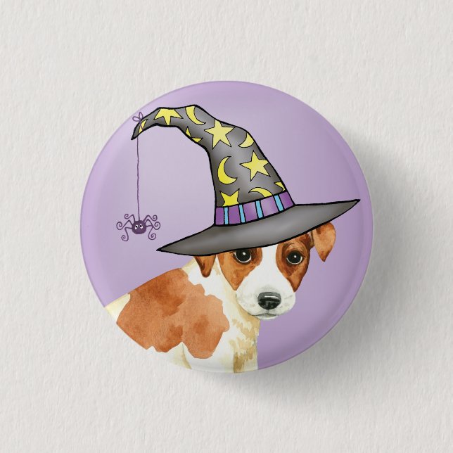 Russell Terrier Witch Pinback Button Knapp (Framsida)