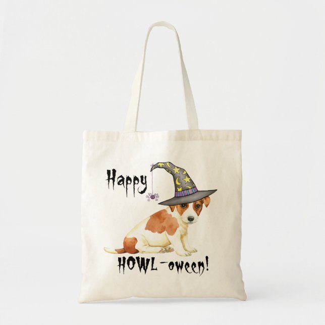 Russell Terrier Witch Tote Bag Tygkasse (Framsidan)