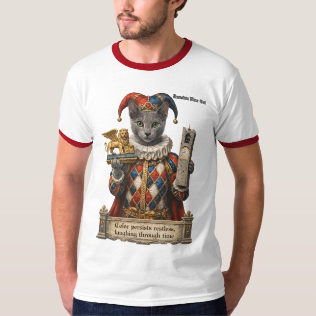 Russian Blue Arlequin Cat T Shirt (Framsida)